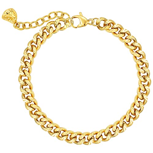 WEARON Gold Bracelet for Women 14K Gold Plated Snake Herringbone Figaro Cuban Bead Paperclip Cable Box Chain Simple Jewelry - style: Cuban Chain 6.7mm