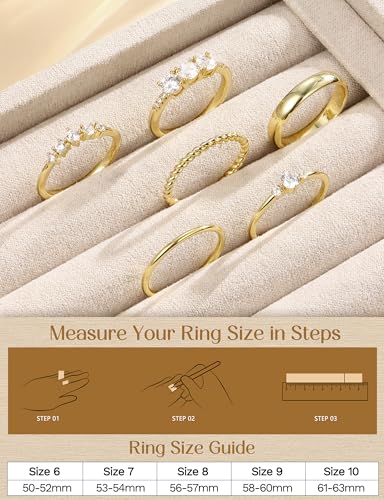 Besteel Gold Rings for Women - Non Tarnish 14K Gold Plated Stackable Rings, Dainty Cubic Zirconia Thin Thumb Ring Set, Trendy Statement Promise Wedding Bands Engagement Ring for Women Size 6-10