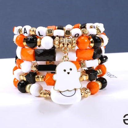 Ardorchid Halloween Bracelets for Women Pumpkin Ghost Steleton Bat Skull Beaded Stackable Stretchy Bracelet Rugby Thanksgiving Christmas Heishi Bracelets - color: Halloween Bracelet -2
