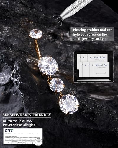 G23 Titanium Dangle Belly Button Rings for Women Sparkling CZ Navel Rings 14G Internally Threaded Belly Piercing Jewelry Teardrop Dangling Belly Rings Gold/Silver - color: Gold, size: 8MM