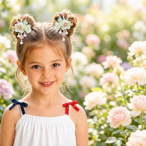 A Pair Wedding Hair Clips, Handmade Floral Design Crystal Hair Clips Pearl Barrettes, Rhinestones Flower Clips Pearl Headpieces Hair Pins Hair Accessories for Women Girls (Light Green) - color: Light Green