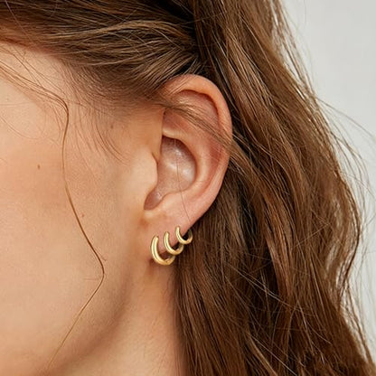 HILXURY 6 Pairs Small Gold Huggie Hoop Earrings for Women, 14K Gold Plated Cartilage Piercings Hoop Earrings Hypoallergenic, Trendy Lightweight Chunky Hoops Set for Women Gifts. - color: C- Gold