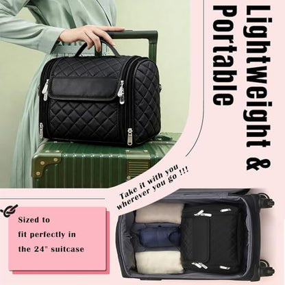 banapoy Hanging Toiletry Bag for Women, Roll up Cosmetics Makeup Bag, Travel Makeup Cosmetic Organizer with Hanging Hook, for Jewelry Toiletries, 10.63x9.45x6.30in (Black) - color: Black