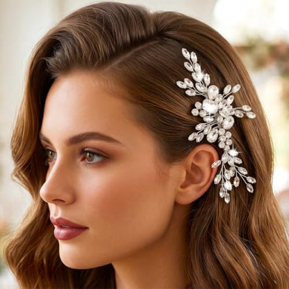 HEREAD Rhinestone Bride Wedding Hair Comb Silver Crystal Bridal Hair Pieces Hair Accessories for Women (Silver)
