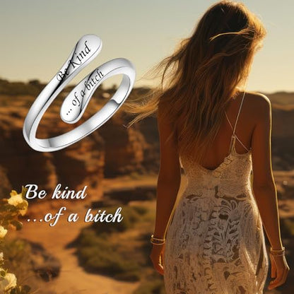 Fookduoduo 925 Sterling Silver Ring Inspirational Jewelry adjustable Wrap Open Rings for Women - style: Be Kind