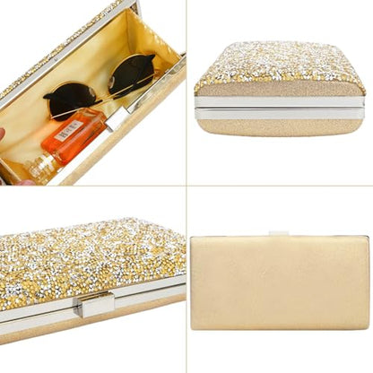 NEWITIN Purse Rhinestone Jewelry Set for Women Prom Jewels Crystal Clutch Purse Necklaces Rings Bracelets Earrings Gold Silver Jewelry Set for Women Bride - color: 16 Pieces Gold