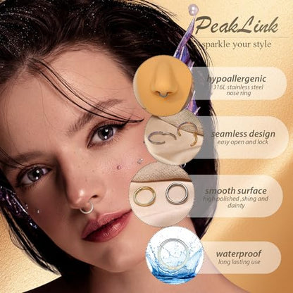 Opal Septum Jewelry Surgical Steel Septum Ring Daith Rook Tragus Earring | Hinged Segment Nose Hoop Ring,Hypoallergenic Septum Piercings for Women,Conch Cartilage Helix Jewelry,Diameter 6mm to 10mm - color: Silver,Purple Opal, size: 14G 10mm