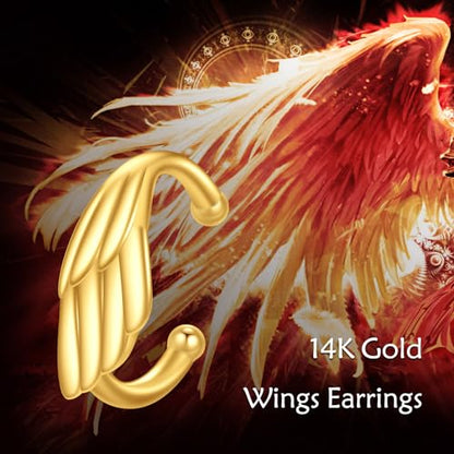 KECHO 14K Gold Ear Cuff Earrings Hypoallergenic Non Piercing Cartilage Earring Jewelry Gifts for Women - style: Angel Wing