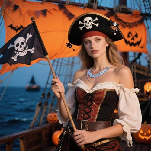 Todenb Layered Gold Pirate Necklace for Women Chunky Chain Pirate Jewelry 80s 90s Coin Pendant Necklace Pirate Costume Accessories - color: cir s
