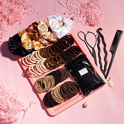YANRONG 1159PCS Hair Accessories for Woman Set Seamless Ponytail Holders Variety Hair Scrunchies Hair Bands Scrunchy Hair Ties For Thick and Curly (Brown) - color: Brown