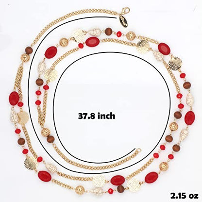 Bocar Long Necklaces for Women Trendy, Boho Layered Crystal Beaded Collar Necklaces for Women, Fashion Statement Necklaces Jewelry - color: Red