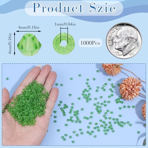 1000Pcs 4mm Faceted Crystal Glass Bicone Beads Loose Bead for DIY Bracelet Necklace Earring Keychain Jewelry Making,Grass Green - color: Grass green
