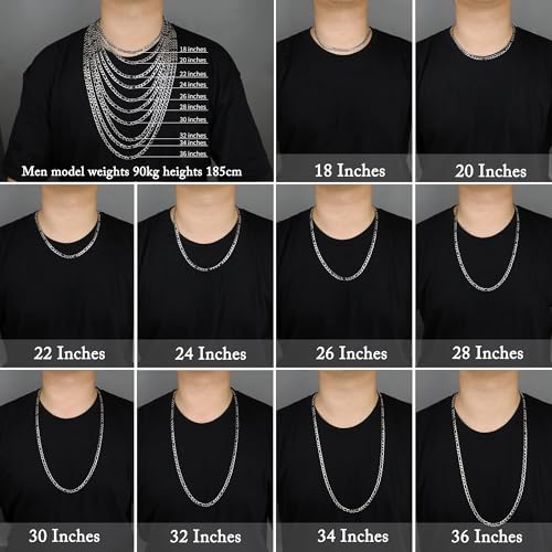 Monily 24K Gold Plated Figaro Chain Stainless Steel Necklace Men Women - color: Silver 12mm