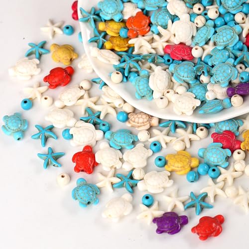DAHI 270pcs 7 Strands Turquoise Turtle Beads Starfish Beads Summer Beads Colorful Tortoise Turtle Bead Charms Summer Ocean Animal Spacer Bead for Jewelry Making Supplies-Bracelets DIY (7 Strings) - color: the Star Box