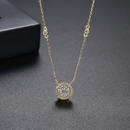Gold Plated Geometric Style Sparkly Dainty Rectangle Teardrop Shaped AAAAA Australia Crystal with Cubic Zirconia Y Necklace Fashion Jewelry for Women & Teen Girls - color: Round Necklace Gold