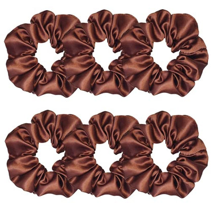 Sufermoe 6 Pcs 4.5 Inch Satin Silk Hair Scrunchies, Coffee color, Hair Ties for Women and Girls - color: Coffee color