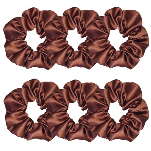 Sufermoe 6 Pcs 4.5 Inch Satin Silk Hair Scrunchies, Coffee color, Hair Ties for Women and Girls - color: Coffee color