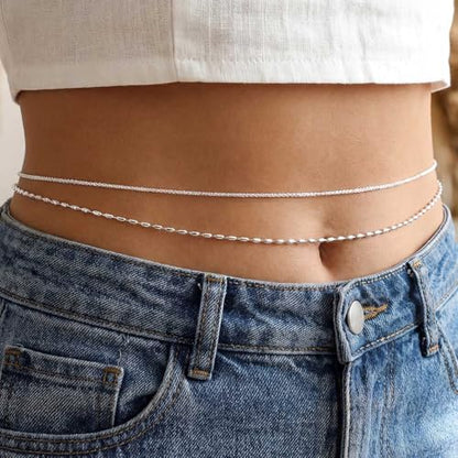 Waist Chain Silver Beads Belly Chain Gold silver Women Dainty Body Jewelry Accessories - color: silver shiny beaded - 24 + 8 in
