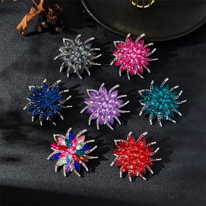 Rhinestone Sunflower Brooch Pin Red Pink Flower Brooch Stylish Crystal Brooch Elegant Clothing Hat Bag Accessories Jewerly for Women - color: Dark Green