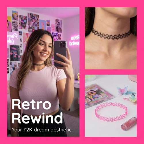 PAGOW Tattoo Choker Set, Stretchy 90s Choker Necklace, Adjustable Retro Y2K Gothic Grunge Chokers Jewelry Accessories - color: 16 Colors,16 Pcs