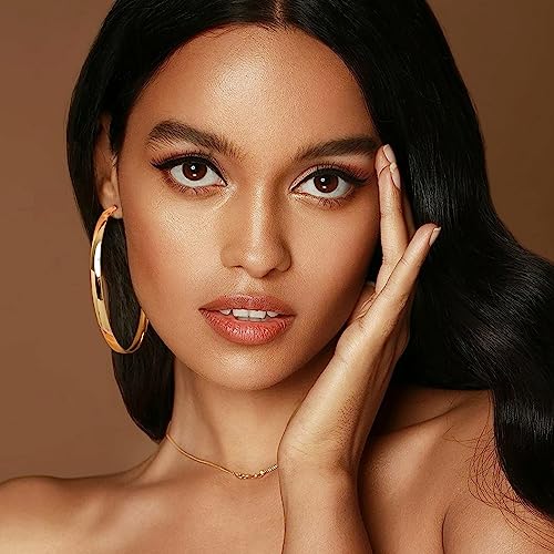 EXGOX 5mm Wide Gold Hoop Earrings for Women,Sterling Silver Hoop Earrings Large Silver Hoop Earrings Hypoallergenic Lightweight 14K Real Gold Plated Big Hoop Earrings for Women 30/40/50/60/70mm - color: Gold Color/70MM