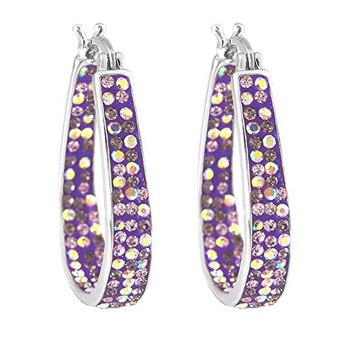 Savlano 14K White Gold Plated Inside Out Crystal Hoop Earrings For Women Comes With Savlano Gift Box - color: Purple