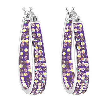 Savlano 14K White Gold Plated Inside Out Crystal Hoop Earrings For Women Comes With Savlano Gift Box - color: Purple