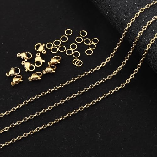 Topacket 24 Pack Necklace Chains Bulk,Gold Plated Stainless Steel DIY Cable Link Chains for Jewelry Making 22 Inches - color: Gold, size: 22inches