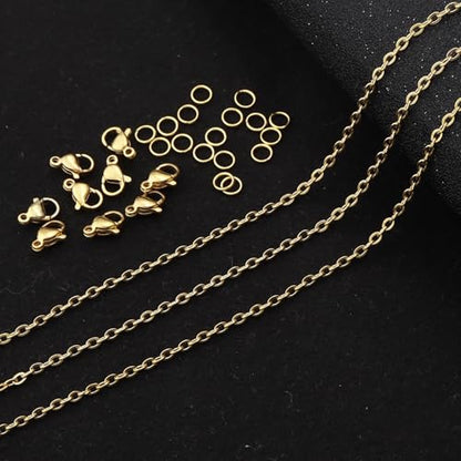 Topacket 24 Pack Necklace Chains Bulk,Gold Plated Stainless Steel DIY Cable Link Chains for Jewelry Making 22 Inches - color: Gold, size: 22inches