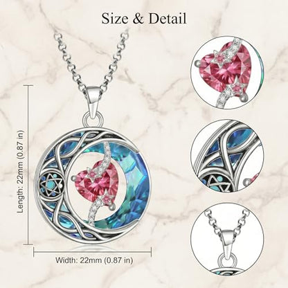 ONEFINITY Moon Star Necklace 18K White Gold Plated Celtic Moon Birthstone Pendant Necklaces Heart Birthstone Anniversary Birthday Jewelry Gifts for Women Wife Mom - style: October