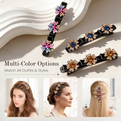 Sparkling Crystal Stone Braided Hair Clips, 2026 New Rhinestone Hair Clips Hair Braid Clips, Girls/Women Hair Accessories for Styling Sectioning (22#)