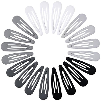 Small Hair Barrettes For Women No Slip Metal Snap Clips For Thin And Fine Hair,Matte Black Gray White,20 PCS,1.97 x 0.5 Inch. - color: Matte Black Gray White