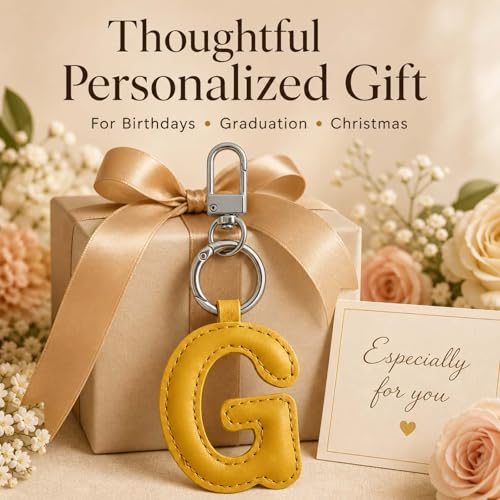Initial Letter Keychain,Stainless Steel,Colorful Faux Leather Keyring for Backpack,Purse,Car Keys,Gift for Men Women - color: G