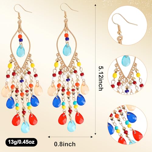 Boho Chandelier Earrings, Beaded Tasse Dangle Earring for Women, Red, Black, Blue, White, Colorful Long Earrings - color: Colorful