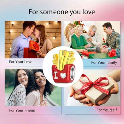 Bible Family Mom Wife Love Heart Dangle Charm 925 Sterling Silver Charms fits Bracelets and Necklace Pendant Bead Charms Jewelry Present for Women Family Friends - style: I Love French Fries Charm