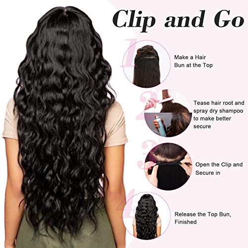 REECHO 18" 1-Pack 3/4 Full Head Curly Wavy Clips in on Synthetic Hair Extensions HE008 Hairpieces for Women 5 Clips 4.0 Oz per Piece - Dark Brown - color: Dark Brown, size: 18 Inch (Pack of 1)