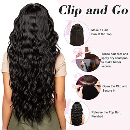 REECHO 20" 1-pack 3/4 Full Head Curly Wave Clips in on Synthetic Hair Extensions HE008 Hair pieces for Women 5 Clips 4.5 Oz Per Piece - Chocolate Brown with Blonde Highlights - color: Chocolate Brown with Blonde Highlights, size: 20 Inch (Pack of 1)