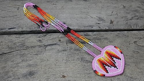 Handmade Native American Style Tribal ethnic Seed Bead Beaded Layered Medallion Necklace - color: Baby Pink