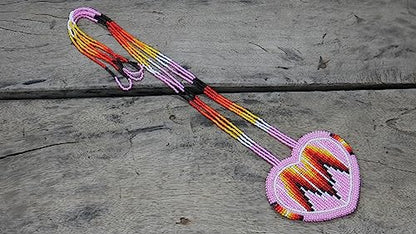 Handmade Native American Style Tribal ethnic Seed Bead Beaded Layered Medallion Necklace - color: Baby Pink