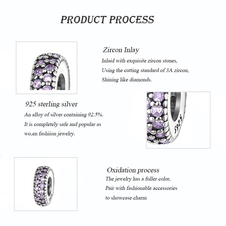 ARTCHARM Clasp Love Safety Chain Charm - Authentic 925 Sterling Silver Heart Beads - Fit European Style Bracelet - color: 2pcs Purple Spacer Stopper