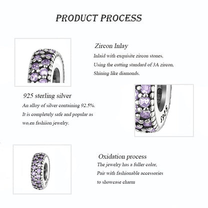 ARTCHARM Clasp Love Safety Chain Charm - Authentic 925 Sterling Silver Heart Beads - Fit European Style Bracelet - color: 2pcs Purple Spacer Stopper