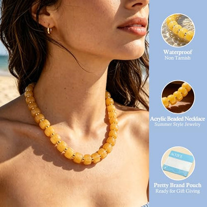 AOZEL Chunky Resin Beaded Necklace for Women Colorful Bead | Summer Beach, Waterproof, Fade Resistant, Adjustable Length, Boho Statement, for Daily Wear & Gifting - color: Navy Blue