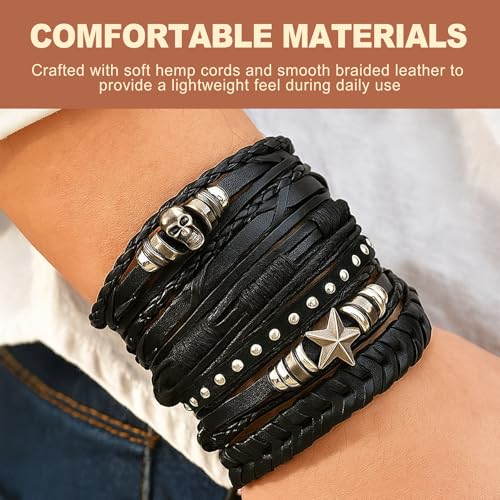 6 Pcs Goth Punk Bracelets Studded Faux Leather Cuff Adjustable Alt Wristband for Women Men Gothic Rock Biker Jewelry Set