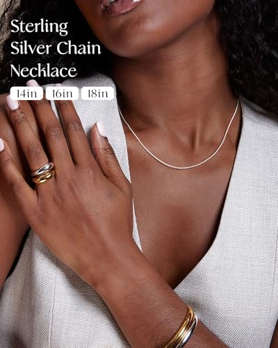 FUNEIA 925 Sterling Silver Necklace for Women Trendy Dainty Real Silver Chain Necklace Simple Thin Box Chain Beaded Chain Snake Chain Herringbone Necklaces Jewelry 14/16/18 Inch - color: 1.3mm Cable Chain