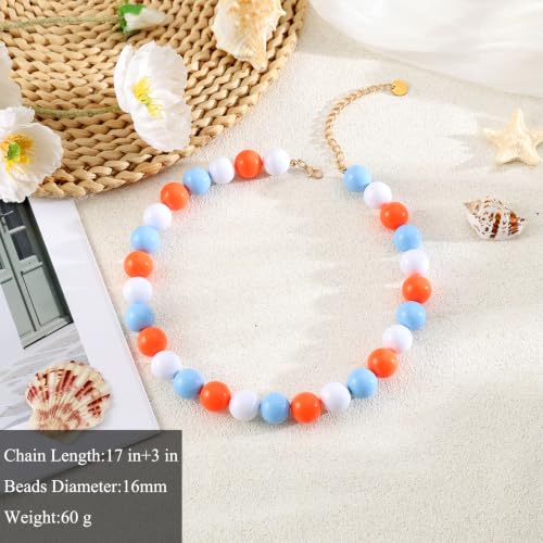 Chunky Beaded Necklace for Women 16mm Round Bead Resin Modern Statement Necklace Jewelry Accessories - color: colorful 02