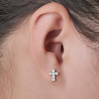 Limerencia G23 Pure Titanium Hypoallergenic Earrings | F136 Implant Grade Titanium Jewelry for Sensitive Ears - color: Cross CZ Silver