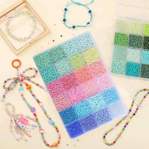 5200 Pcs 3mm Glass Seed Beads for Jewelry Bracelet Making Kit, Small Beads Friendship Bracelet Kit, DIY Art Craft Girls Gifts Mixed Colors - color: Mixed Colors