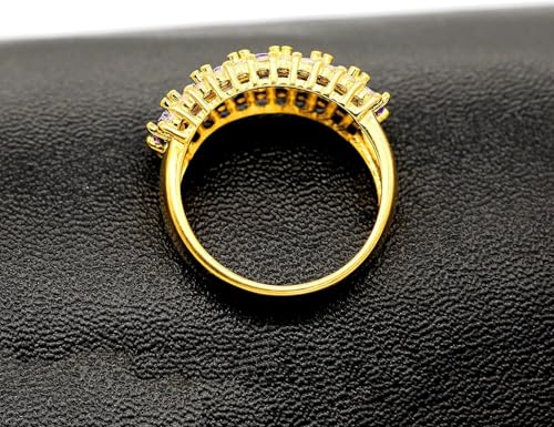 Uloveido Beautiful Women's 7 Stones Wedding Band Oval Cubic Zirconia Engagement Anniversary Rings J501 - color: Gold-Purple