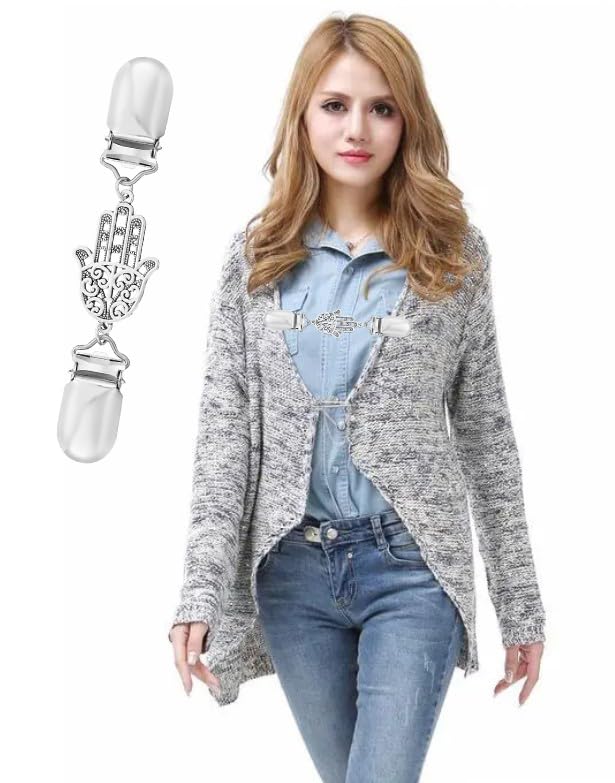 Vintage Sweater Clips Shawl Dresses Shirt Clips Retro Cardigan Collar Chain Clips Brooch Pins for Women - style: Style 14