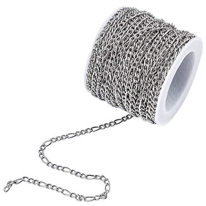 UNICRAFTALE 32.8ft(10m/Roll) Figaro Chains 304 Stainless Steel Chains Unwelded with Spool Figaro Chains Necklaces Metal Material Connector Chains for Women DIY Necklace Jewelry Making
